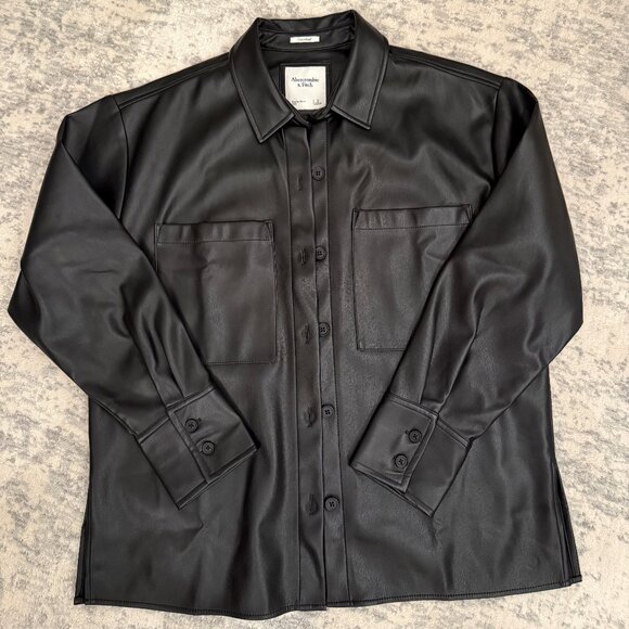 Abercrombie & Fitch Oversized Vegan Leather Shirt Jacket - Picture 1 of 3